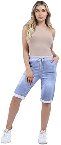 Fashion Trends Italian Ladies Women's Elastic Waist Cotton Turn Up Shorts Pants New Size UK Fit 10-20