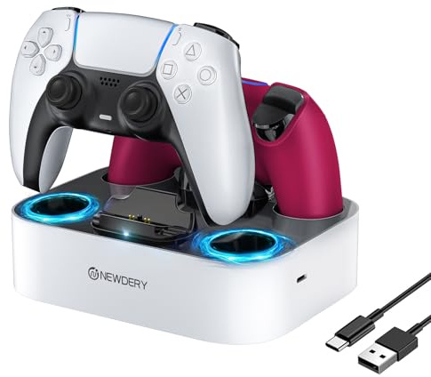 NEWDERY for PS5 Controller Charger Station for PlayStation 5 DualSense | Fast Charging Dock with Smart Charging Protection, Compatible with DualSense & DualSense Edge Controllers
