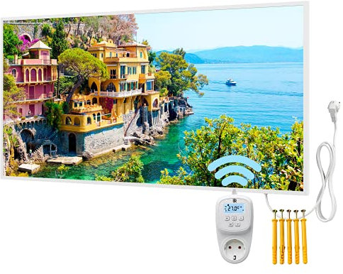 BR Bringer Bild Infrarotheizung mit Rahmen 1000 Watt - Bildheizung mit UV Druck - 120x60x1,8cm - Portofino, Italien