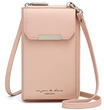REETEE Handytasche zum Umhängen Damen Handy Umhängetasche mit Geldbörse PU Leder Handy Schultertasche Damen Geldbeutel Klein Crossbody Tasche Handy mit Kartenfächer Passt Handy unter 6,5 (Rosa)