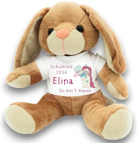 Kilala Hase Kuscheltier, Personalisierbar mit Wunschnamen, rosa Einhorn, Schultüte Füllung, Geschenk zur Einschulung, 19 cm, Microplüsch