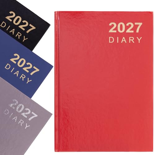 2027 Diary A5 Week to View - Hardback Planner with Ribbon Bookmark - Runs January to December 2027, Weekly Organiser for Home Office School (Red)
