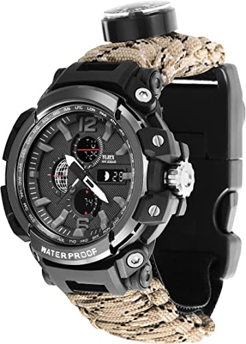 WLDOCA Herren Militäruhr Outdoor Sportuhr 50m wasserdichte LED Digital Armbanduhr Kompass Thermometer Quarzuhr
