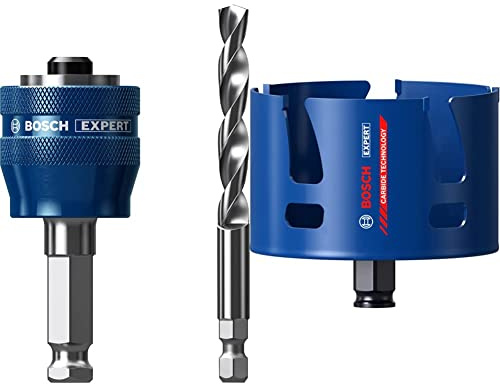 Bosch Professional 1x Expert Power Change Plus Lochsäge-Systemadapter (Ø 7,15 mm) + 1x Expert Construction Material Lochsäge (für Weichholz, Ø 98 mm, Zubehör Schlagbohrmaschine)