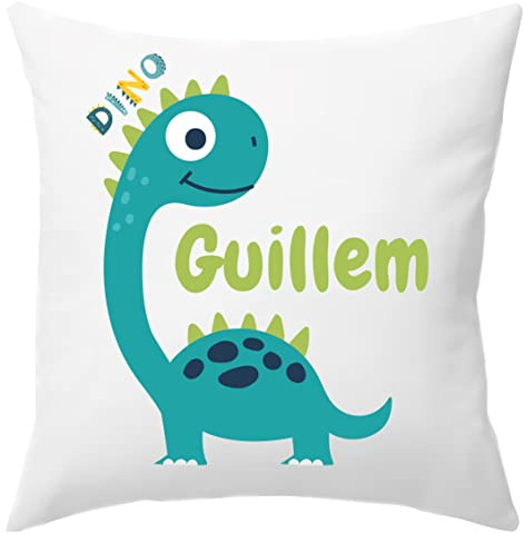 Worfull Regalos - Cojín con Nombre Personalizado - guardería - Vuelta al Cole- Varios diseños (Dino)