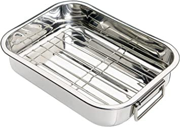 Nobel -Stainless Steel Deep Baking Pan, Roasting Tray, with Rack (Pan with Rack 30x22x5 cm.)