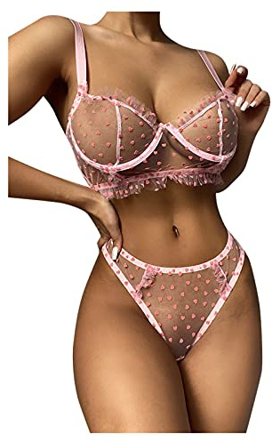 Lace Robe for Women Lingerie Set Lingerie Garter Ring Lace Pajamas Underwear Steel Sexy Fashion Sleepwear Mens Briefs Silky (Pink, XL)
