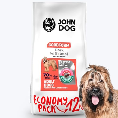 JOHN DOG Trockenfutter für Hunde - Good Form Schwein mit Rind - Getreidefrei - Hundefutter für Erwachsene Aller Rassen - 12kg