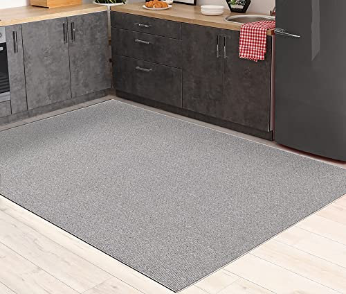 Mia´s Teppiche Enya Moderner einfarbiger Teppich Wohnzimmer, für die Küche geeignet, Tufting, robuster Kurzflor mit Filz-Rücken, weich & pflegeleicht, Grau, 80 x 150 cm