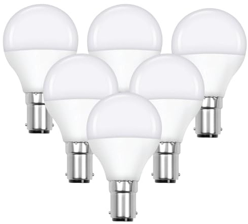 B15 Small Bayonet Cap Fitting LED Light Bulb, 4.9W 40 watts Equivalent, Energy Saving, Golf Ball G45 Light Bulbs, Cool White 4000K, Long-Lasting, Bright Led Bulbs, 470 Lumen, Non-Dimmable, Pack of 6