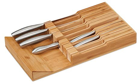 Relaxdays Messerhalter Schublade, für 12 Messer & Wetzstahl, Bambus Messerblock liegend, HxBxT: 5 x 43 x 23 cm, natur