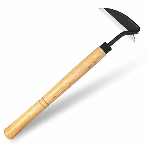 SHANFEEK Japanese Style Hand Weeding Hoe Weeding Tools for Garden Weed Removal Tool Carbon Steel One-Piece Molding with Hard Solid Wood Handle(Orange)
