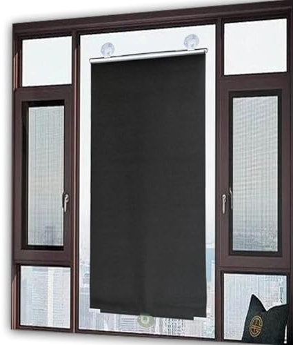 KOOEIN Verdunkelungsrollo-mit Saugnäpfen Rollo, Thermo fensterrollo, Fenster Sonnenschutz Gardinen, saugnapf Verdunkelungsvorhang für dachfenster dachfenster, 12 Größen,Black-45x125cm/18x49in