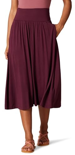 Amazon Essentials Women's Jersey Pull-on Midi-Length Skirt, Burgundy, XL