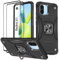 KANSi Funda para Xiaomi Redmi A1 / Redmi A2, Cristal Vidrio Templado [2 Piezas] Capa Anillo iman Soporte Hard PC y Silicona TPU Antigolpes Armor Carcasa - Negro