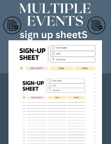 MULTIPLE EVENTS sign up sheets: Tracker Contact Information ,Event Sign Up Information Tracker Log , 121 Pages, 8.5x11 Inches