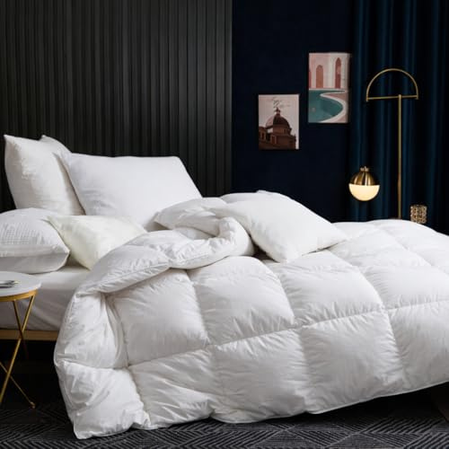 BedFabtasy Luxury Double Size Duvet 9 Tog Goose Feathers Down Duvet｜600TC Breathable 100% Cotton Cover Down Proof Fabric｜Hotel Quality Double Quilt with 8 Corner Tabs｜All Season & Machine Washable