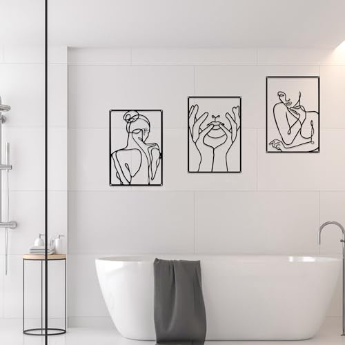 Jiusely Minimalistische Wandkunst aus Metall für Frauen: schwarze abstrakte Linienkunst für Schlafzimmer, Wohnzimmer & Mehrraum-Dekor