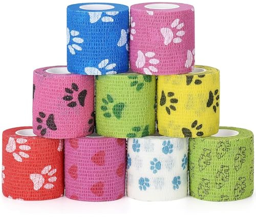SEADESKY Pet Vet Wrap Bandage Elastique Cohésif pour Chiens Chats Animaux Bande Cohesive Bandage Autoadhésif Bandes Adhésifs pour Poignet Cheville Main Pieds, 5cm x 4.5m (9 Rouleaux)