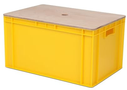 1a-TopStore Eurobox 600 x 400 x 320 mm med trälock, bok multiplex 15 mm för eurolådor, eurobehållare, stapelbox serie TK, designbox och mycket mer. (Lock med låda 600 x 400 x 320 mm, gul)