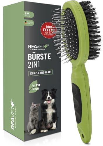 ReaVET 2in1 Hundebürste, Katzenbürste für Langhaar & Kurzhaar - Auch für Welpen & Katzen I Glätten, Entwirren, Ausbürsten I Allround-Talent für tägliche Fellpflege