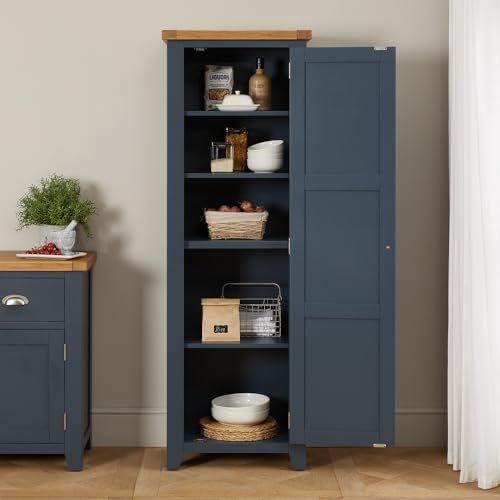 Westbury Blue Painted Single Shaker Kitchen Pantry Cupboard – Versatile Storage Unit with Adjustable Shelves – Kitchen, Living Room or Bedroom - H 1800mm x W 610mm x D 410mm