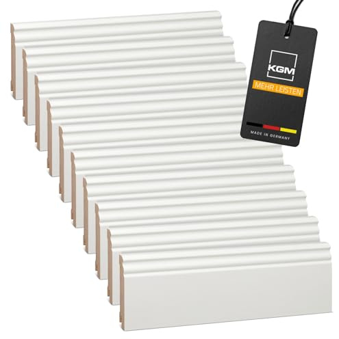 Förpackning KGM Hamburger Sockellist Altberliner Profil - klassisk rundad listprofil - Vitlackerad Golvlist i Massiv Furu - Mått: 2400 x 18 x 95 mm - 10 st / 24M