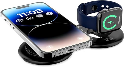 Wireless Charger for Magsafe Charger, 2 in 1 Foldable Travel Magnetic Wireless Charger for Apple Watch Series S8-S1 & iPhone 17/16/15/14/13/12 Pro Max, Plus, Mini & AirPods Pro 2/3 - Qi Certified