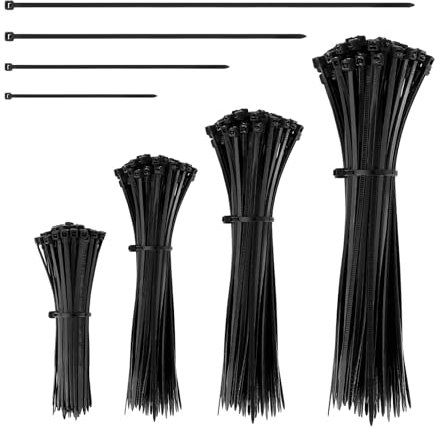 AiQInu 200 Pezzi Fascette Plastica per Cablaggio, Fascette Elettricista Cavi Stringicavo, Fermacavo Nere Elettricista(100/150/200/300mm)