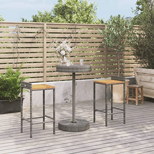 Tidyard 3-TLG.Gartenbar-Set Garten Bar Set Sitzgruppe Rattan Bar Tresen Theke Tisch Barset Garten Tisch Outdoor Gartenmöbel Set Grau Poly Rattan & Massivholz Akazie-1916