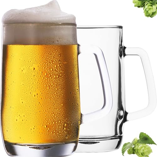 PLATINUX Ölrep med handtag av glas set 2 delar 500 ml (max. 580 ml) ölmugg ölglas 0,5 l ölmugg