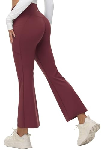 BALEAF Yogabyxor, hög midja, kors, slagbyxor, joggingbyxor, vida ben, jazzbyxor, relaxbyxor, Bourgogne – 68 cm, L