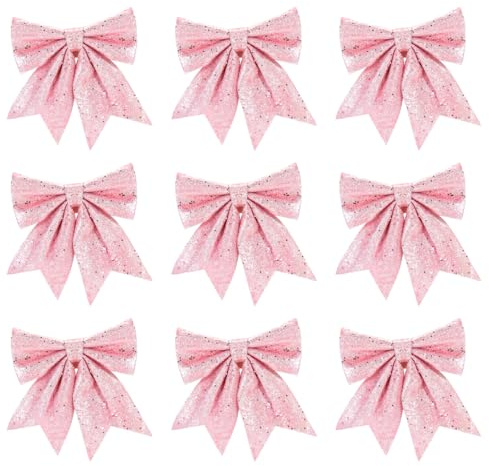Sprinlot Schleifen Weihnachtsbaum Rosa, 9pcs Schleife Weihnachten, Geschenkschleifen Weihnachten, Christmas Bows, Rosa Weihnachtsschleifen Outdoor