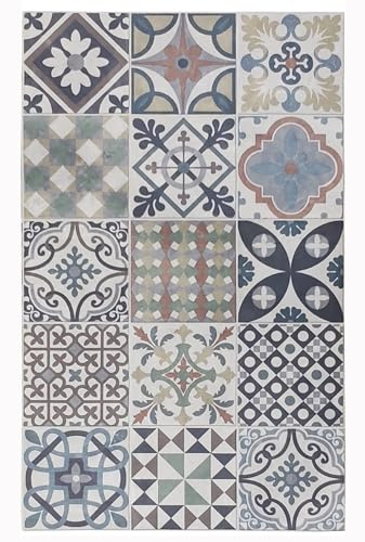 Tadi & Imperio1979 Alfombra vinílica hidráulica de baldosas Multicolor para Cocina, Pasillo, Aseo, dormitorios con revés PVC Antideslizante., ALHAMBRA-05