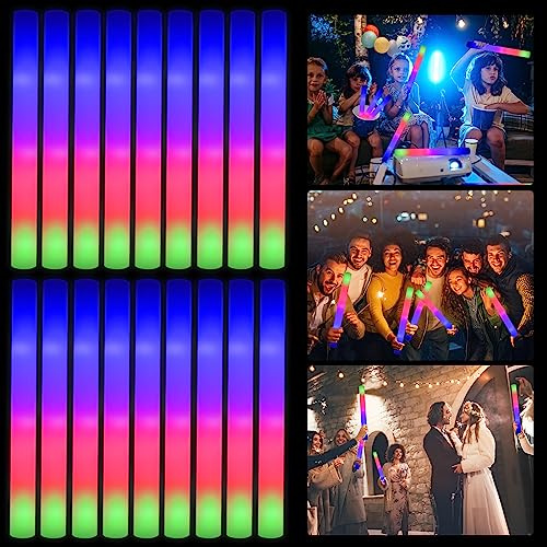 YYYuYong 42 Stück Leuchtstab LED Set,Weihnachten Mehrfarbig Schaumstoff Blinkstäbe,Knicklichter groß,Leuchten in 3 Modi,Batterien inklusive,Schaumstoffstab Hochzeit Partystab