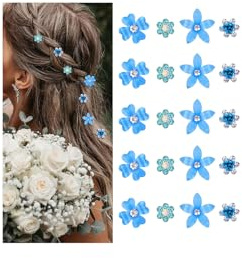Mezrkuwr 20 Stück Blaue kleine Blumen-Haarspangen, Mini-süße Strass-Metall-Haarnadeln für Frauen, Hochzeit Haarschmuck, Braut-Haarspangen für Mädchen (4 Blumenmuster)