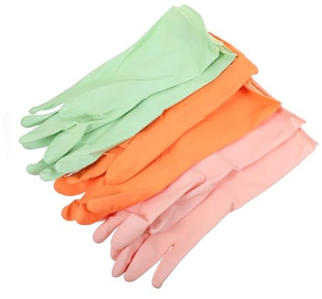Cabilock 3pairs Latex Dishwashing Gloves Non- Kitchen Cleaning Mitts for Easy Hand Movement Lightweight Wear-resistant for Household Tasks