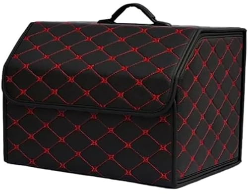 WENYINGLIHAI Auto Leder Kofferraum Organizer für, Autotasche Auto Kofferraum Box mit Deckel und Griffe Autozubehör Innenraum,S-B/Black-red