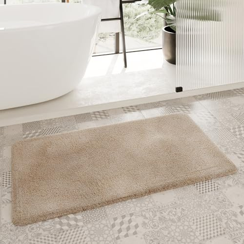Homie Living Porto Azzurro Badteppich, 55 x 65 cm, Cappuccino beige | Badematte kuscheliger Flauschiger weicher Flor l rutschfest und Waschbar