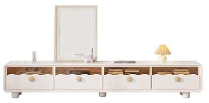 AFGFGHES Meuble TV Meuble TV d'angle Rond Blanc, Salon Moderne, décoration de la Maison, Meuble TV de Rangement Consoles TV pour Salon(220x30x50cm)