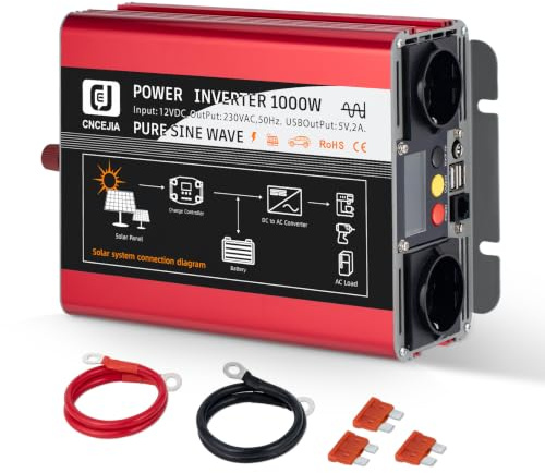 CNCEJIA växelriktare 1 000 W spänningsomvandlare 12 V 230 V ren sinus