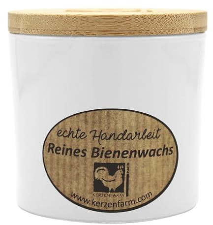 luterna Bienenwachskerze im Glas, Weiß, 100% reines Bienenwachs, KERZENFARM HAHN, 70/70 mm, Brenndauer ca. 17h