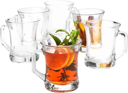 MIELIMON Set di 12 tazze in vetro con manico + 12 cucchiaini in metallo per caffè, caffè con latte per colazione da 225 ml, tazze Mug in vetro per caffè e tè (bianco)