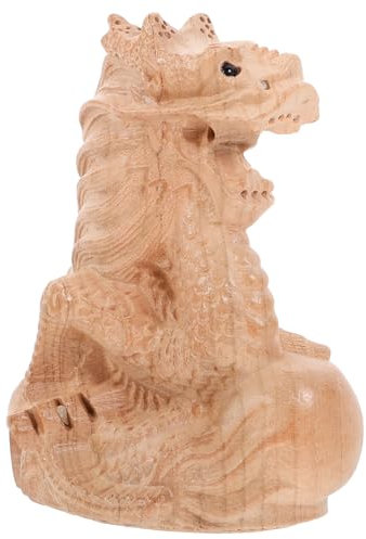 MAGICLULU Holz Drachenstatue Geschnitzt Chinesischer Drache Dekoration Schreibtisch Ornament Tierfigur Für Haus Büro Garten Reichtum Wohlstand