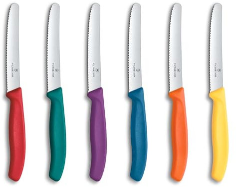 Victorinox Swiss Classic, Frühstücksmesser, Brötchenmesser Set 6teilig, Scharfe Klinge, Wellenschliff, 11 cm, Rostfreier Stahl, Farbig