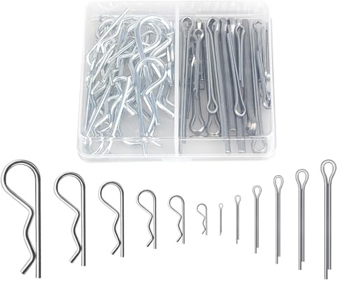 48Pcs Cotter Pins Assortment Kit, Stainless Steel Split Pins R Clips, Retaining Spring Hitch for Use on Lock Systems,Heavy Duty Zinc Plated Fastening Set (12 Size)