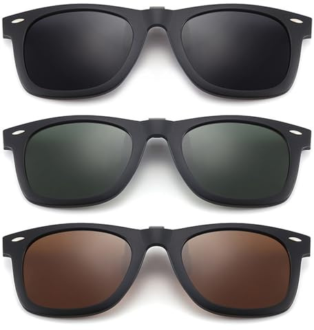 TYXHXTF 3 Pezzi Clip Occhiali Da Sole Polarizzati, Lenti Sole Sovrapponibili Clip per Occhiali da Vista, Flip up Senza Telaio Copriocchiali, per Sport Viaggi Pesca