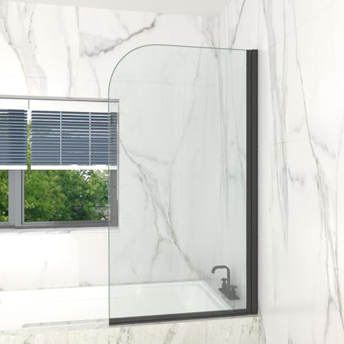 T&K Paroi de douche pivotante 800 x 1400 mm - Bord rond de 5 mm - Double face en verre trempé - Facile à nettoyer - Noir
