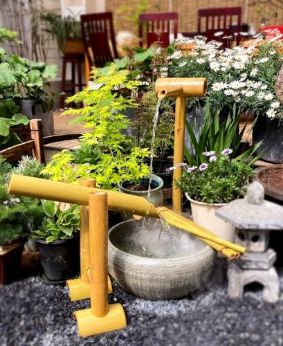 JuanNest Fontaine en Bambou avec Pompe, Fontaines À Eau Feng Shui Zen,Décor De Jardin pour Pelouse Intérieure Extérieure,Cascade Bassin Exterieur,Kit De Fontaine d'eau Bambou Naturel Jardin Zen,H70CM