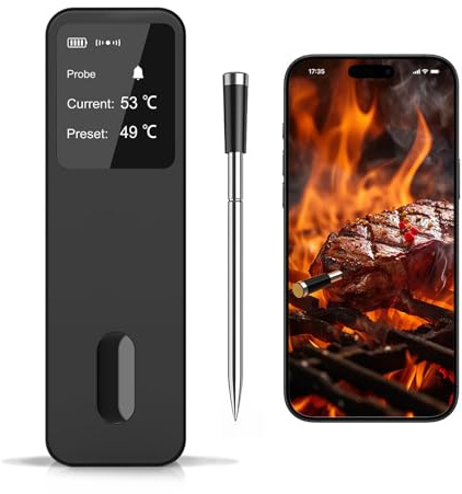 KHZKHC Bluetooth Meat Thermometer Wireless, Meat Grill Smoker Thermometer Digital, 328FT Remote Range, Smart Booster with LCD Screen Waterproof for Grill Smoker BBQ Oven and Rotisserie